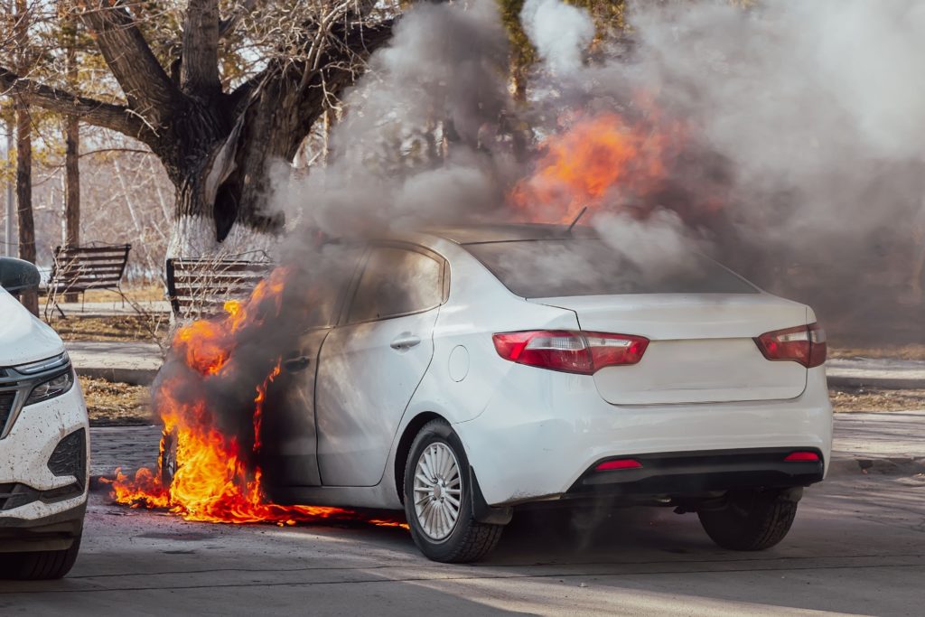 vehicle on fire after an accident